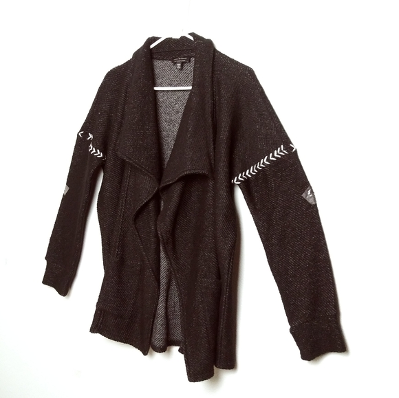 Lucky Brand Wrap Cardigan Open Front 2 Front pocket Size M/M Black - Picture 4 of 12